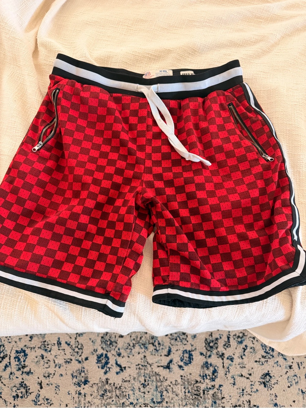 Vintage Champ sports Men's Red Checkerboard Drawstring Shorts with zipper pocket